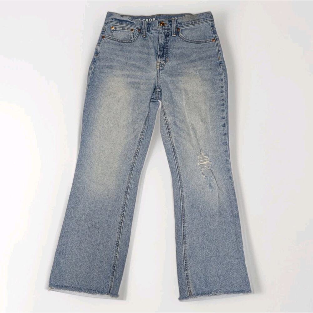 J Crew Jeans Sz 28 Demi Boot Crop Frayed Hem Billie High Rise Denim 10" Light
